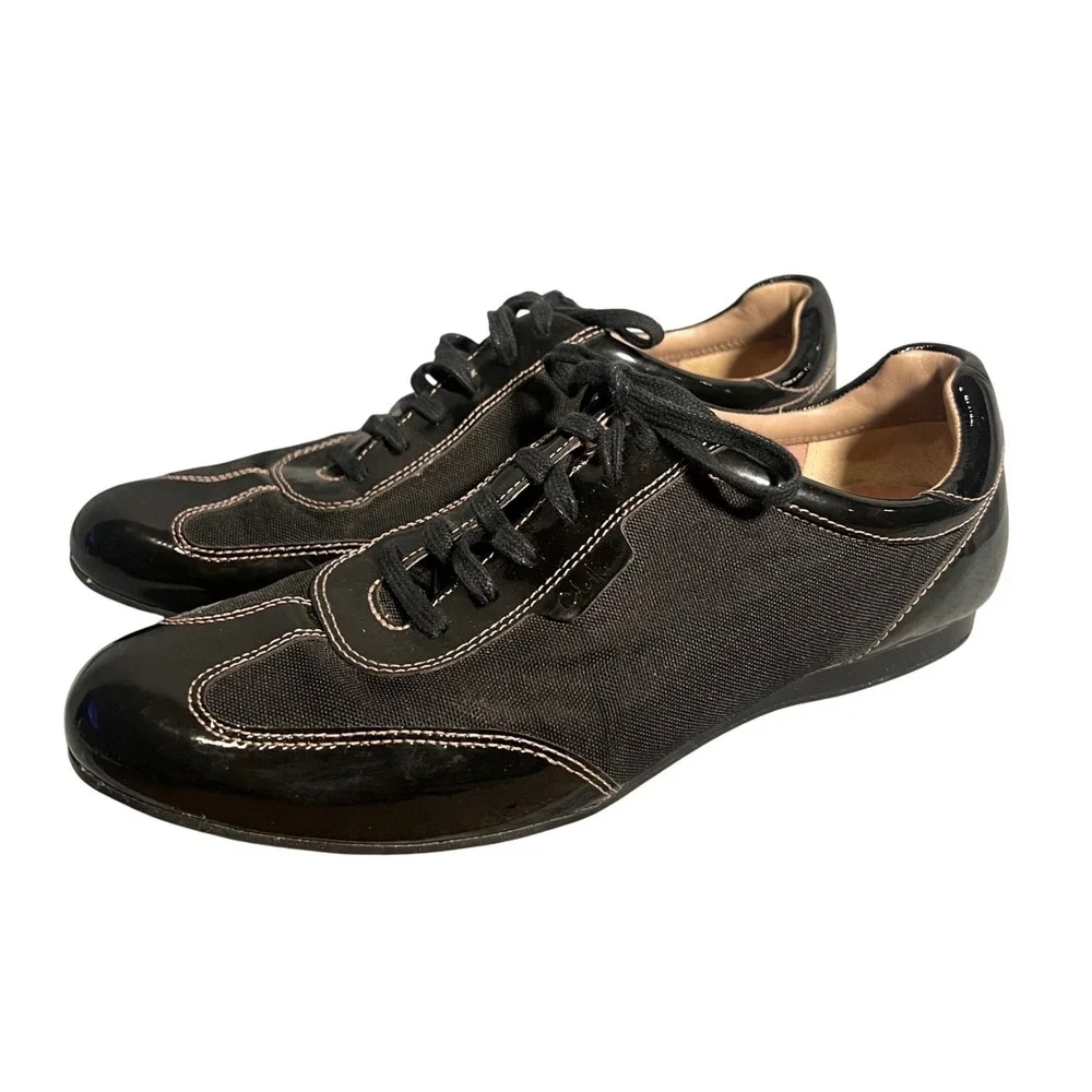 Cole Haan Nike Air Women's Size 10B Black Canvas Patent Leather‎ Lace Up Shoes